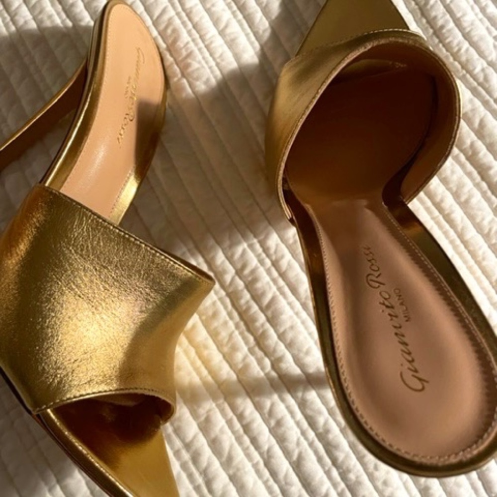 Metallic Gold Stiletto Designer Mules